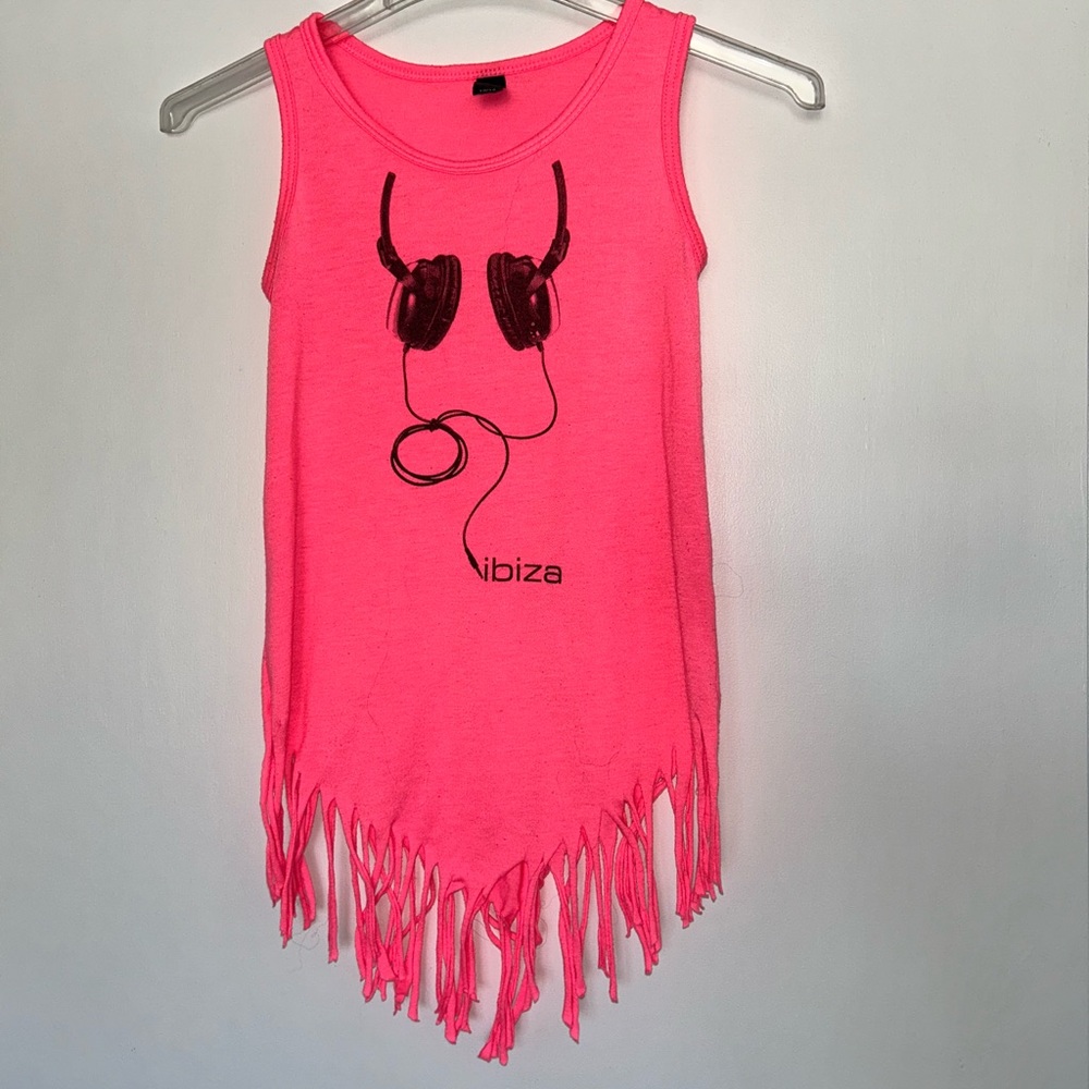 Vibrant Pink Graphic Fringe Tank Top